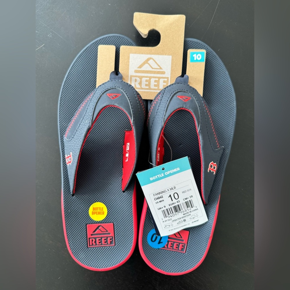 Reef Men's Fanning X MLB Red Sox Sandals - Blue and Red - Men’s 10